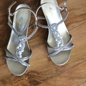 Pale gold never worn with rhinestones and pearls.